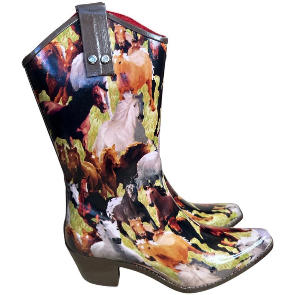 Henry Ferrera Multicolor Horse Print Southwestern Rain Boots Women's Size 7